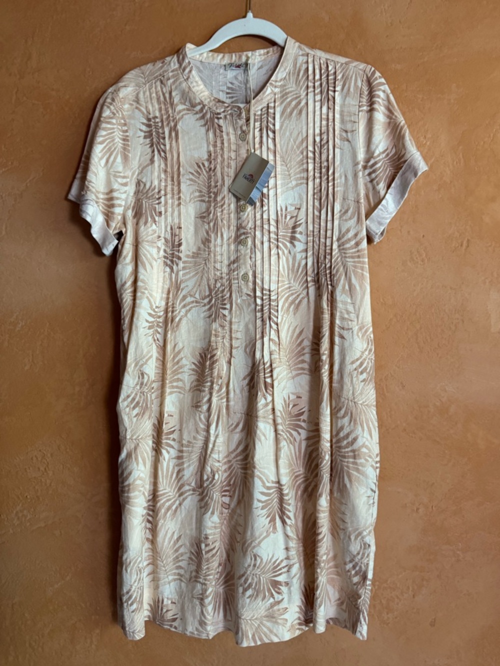 NWT Faherty Gemina dress M linen ecovero peach palms resort shif